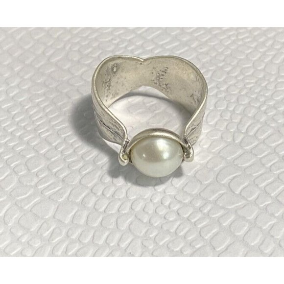 SILPADA 925 STERLING SILVER 925 Pearl RING Size 7 Retired Floral Leaf Etched - Picture 1 of 8